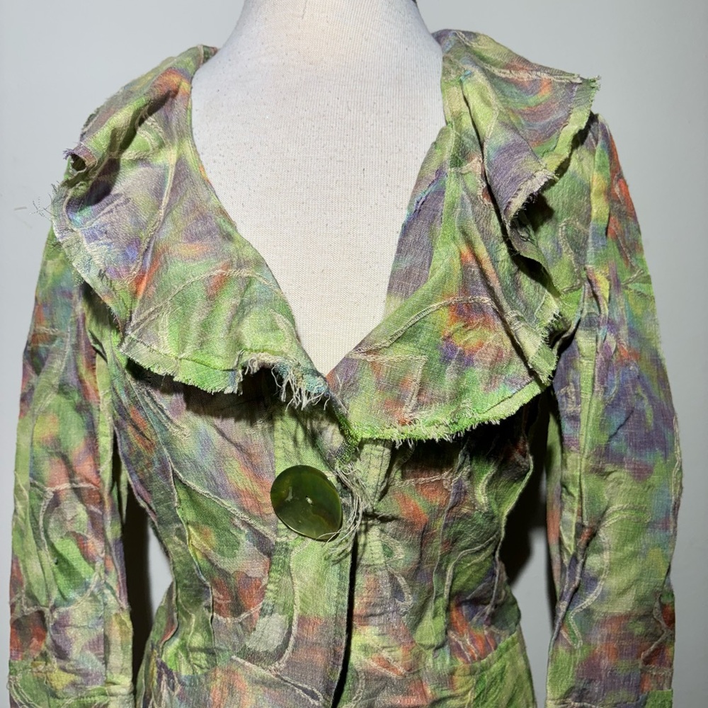 Emanuel Ungaro Green Multicolor Ruffled Blazer